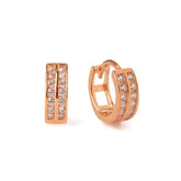 Pair of 925 Sterling Silver Double Row White CZ Rose Gold PVD Minimal Hinged Huggy Hoop Earrings