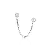 Pair of 925 Sterling Silver Double White CZ Gem with Chain Minimal Stud Earrings