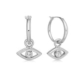 Pair of 925 Sterling Silver Evil Eye Dangle Minimal Hoop Earrings