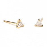 Pair of 925 Sterling Silver Gold PVD Dainty White CZ Triangle Gem Earrings Minimal Earrings