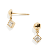 Pair of 925 Sterling Silver Gold PVD Dangly Diamond White CZ Gem Minimal Earring Studs