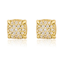 Pair of 925 Sterling Silver Gold PVD Elegant Squared White CZ Gem Minimal Earrings