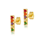 Pair Of 925 Sterling Silver Gold PVD Multi-Colour CZ Line Minimal Stud Earrings