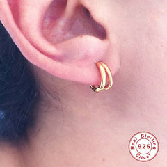 Pair Of 925 Sterling Silver Gold PVD Simple Double Hoop Minimal Hoop Earrings