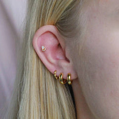 Pair Of 925 Sterling Silver Gold PVD Simple Rounded Edge Hugger Minimal Hoop Earrings