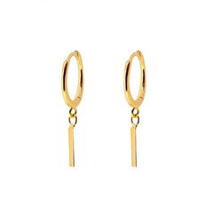 Pair Of 925 Sterling Silver Gold PVD Simple Thin Line Dangle Minimal Hoop Earrings