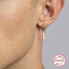 Pair Of 925 Sterling Silver Gold PVD Simple Thin Line Dangle Minimal Hoop Earrings