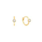 Pair Of 925 Sterling Silver Gold PVD Simple White Circle CZ Bezel Gem Minimal Hoop Earrings