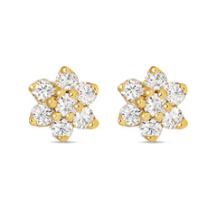 Pair of 925 Sterling Silver Gold PVD Small White CZ Gem Flower Minimal Earrings