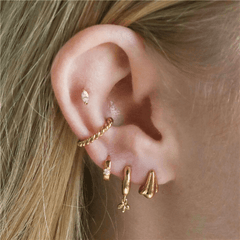 Pair of 925 Sterling Silver Gold PVD Small White CZ Hoop Minimal Earrings