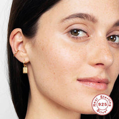 Pair Of 925 Sterling Silver Gold PVD White CZ Pendant Starburst Dangle Minimal Hoop Earrings