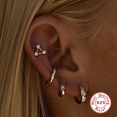 Pair Of 925 Sterling Silver Gold PVD White CZ Starburst Minimal Hoop Earrings