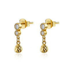 Pair Of 925 Sterling Silver Gold PVD White CZ With Teardrop Dangle Minimal Stud Earrings