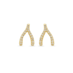 Pair of 925 Sterling Silver Gold PVD Wishbone Gem Minimal Earrings