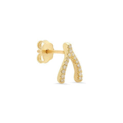 Pair of 925 Sterling Silver Gold PVD Wishbone Gem Minimal Earrings