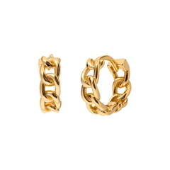 Pair of 925 Sterling Silver Minimal Gold PVD Chain Link Hinged Huggy Bohemian Hoop Earrings