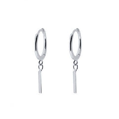 Pair Of 925 Sterling Silver Simple Thin Line Dangle Minimal Hoop Earrings