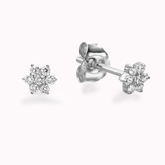 Pair of 925 Sterling Silver Small White CZ Gem Flower Minimal Earrings