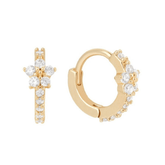 Pair of 925 Sterling Silver Small White CZ Gold PVD Flower Minimal Hinged Huggy Dainty Hoop Earrings