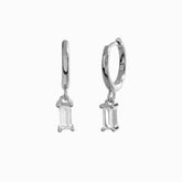 Pair Of 925 Sterling Silver White CZ Baguette Dangle Minimal Hoop Earrings