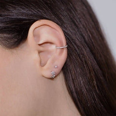Pair of 925 Sterling Silver White CZ Gem Dainty Flower Minimal Earring Studs