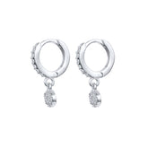 Pair Of 925 Sterling Silver White CZ Pave Circle Dangle Minimal Hoop Earrings