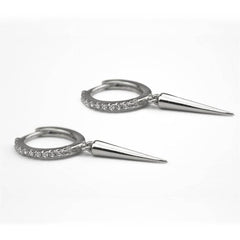 Pair Of 925 Sterling Silver White CZ With Spike Dangle Minimal Hoop Earrings