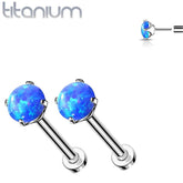 Pair of Implant Grade Titanium Threadless Blue Opal Earring Studs with Flat Back