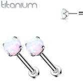 Pair of Implant Grade Titanium Threadless White Opal Earring Studs with Flat Back