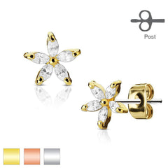 Pair of Prong Set 5 CZ Flower Earrings