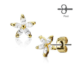Pair of Prong Set 5 CZ Flower Earrings