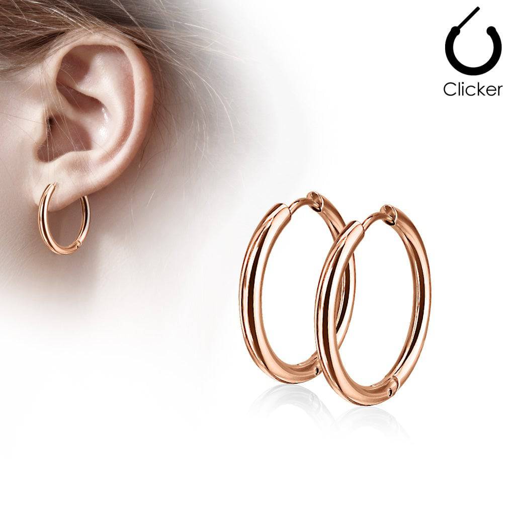Pair of Thin Rose Gold Plated Surgical Steel Earring Hoops