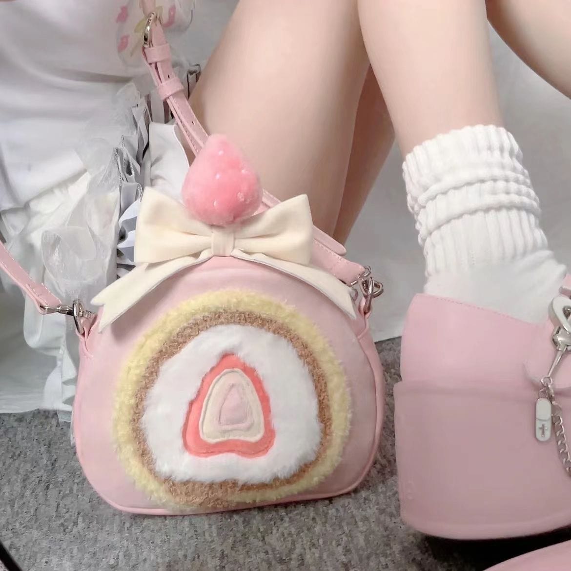 Pink Cake Bow Backpack Crossbody Bag