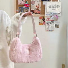 Pink Plush One Shoulder Tote Bag