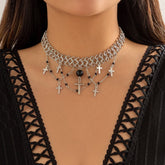 Punk Layered Cross Tassel Collar Choker Necklace