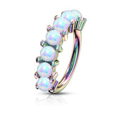 Rainbow Plated Surgical Steel Multi Use Easy Bend White Opal Hoop