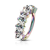 Rainbow Plated Surgical Steel with 7 White Gem Nose Hoop Ring