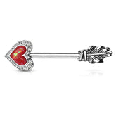 Red Opal Heart & Feather Arrow Surgical Steel Nipple Ring Barbell