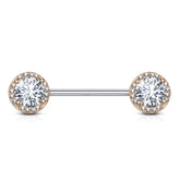 Rose Gold Plated Surgical Steel CZ Centre Pave Nipple Ring Barbell