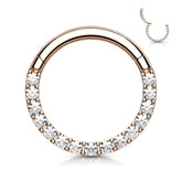 Rose Gold Plated Surgical Steel Paved CZ Hinged Septum Ring Clicker