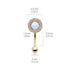 Rose Gold Plated Surgical Steel White CZ Gem Cluster & White Opal Curved Barbell