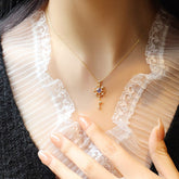 S925 Sterling Silver CZ Inlaid Key Pendant Necklace