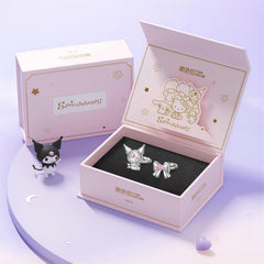 Sanrio Enamel Bowknot Heart Devil Kuromi Huggie Hoop Earrings