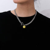 Stainless Steel Smile Face Toggle Clasp Curb Link Chain Necklace