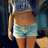 Surgical Stainless Steel Crystal Inlaid Heart Tassel Belly Piercing Navel Ring