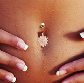 Surgical Stainless Steel Pink Crystal Floral Piercing Barbell Navel Ring
