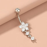 Surgical Stainless Steel Zircon Floral Dangle Piercing Navel Ring