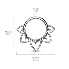 Surgical Steel Black PVD Floral Tribal Hinged Septum Ring Hoop Clicker