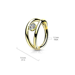 Surgical Steel Double Hoop Look White CZ Hinged Hoop Ring Clicker