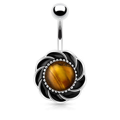 Surgical Steel Flower with Organic Center Semi Precious Stone